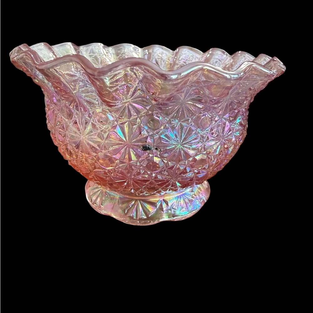 Vintage L.E. Smith Iridescent Pink Carnival Glass Bowl - Picture 6 of 9